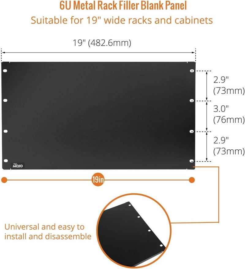Tecmojo 6U Blank Panel,Rack Mount Plate for 19inch Server Rack,Network Rack,Enclosures and Cabinets,Solid,Black - Image 3